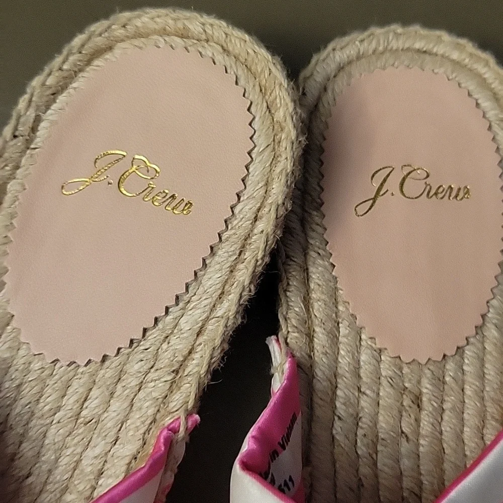 J. Crew Twisted Knot Espadrille Sandals Pink White Cabana Stripe Slides Flats 9